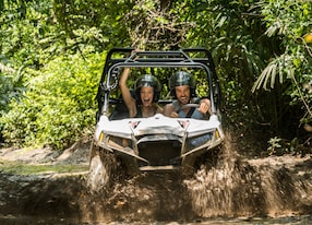 belize utv atv caged 4x4 jungle mud driving couple drive